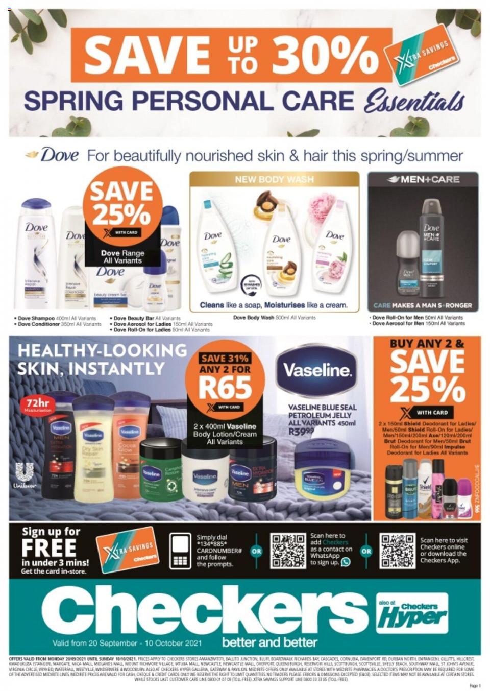 Checkers Specials Personal Care Promotion 20 Sep – 10 Oct 2021