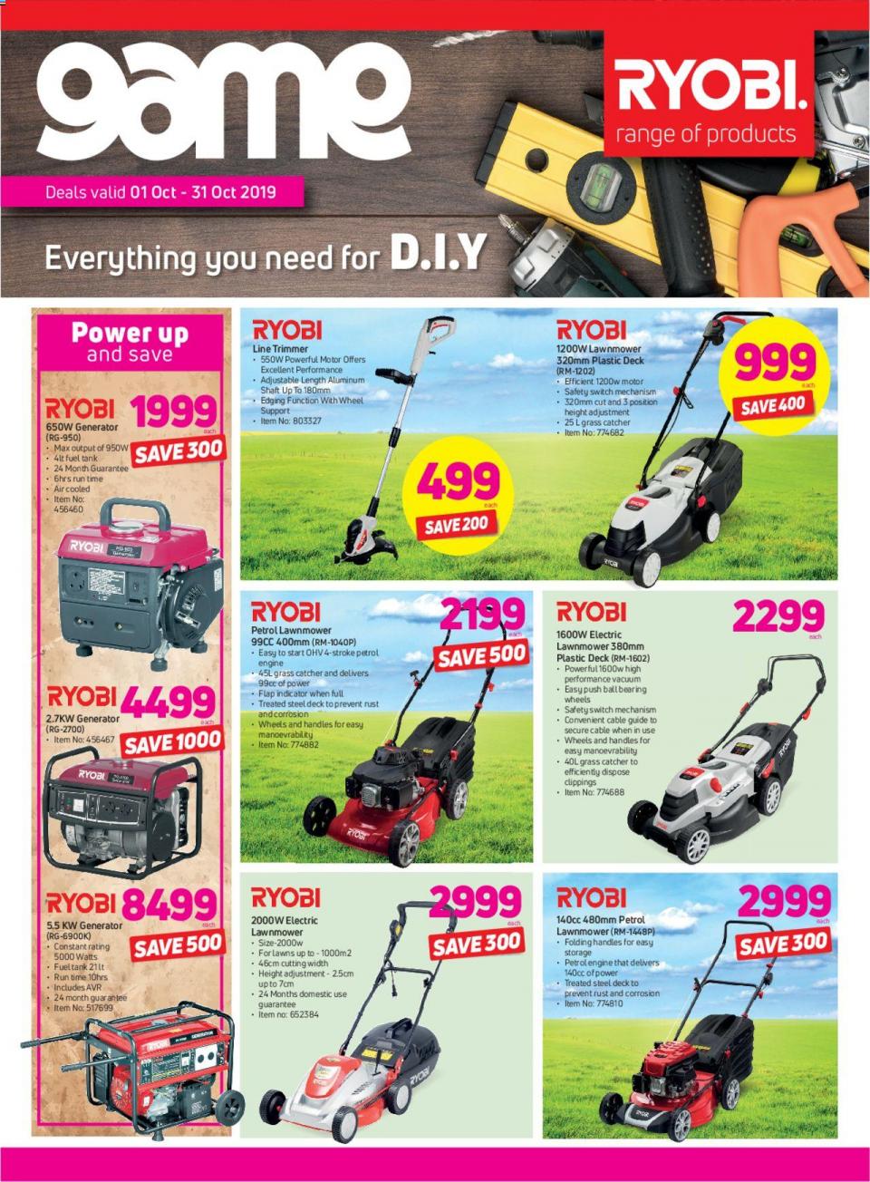 Game Specials Ryobi Range Of Products 01 October 2019