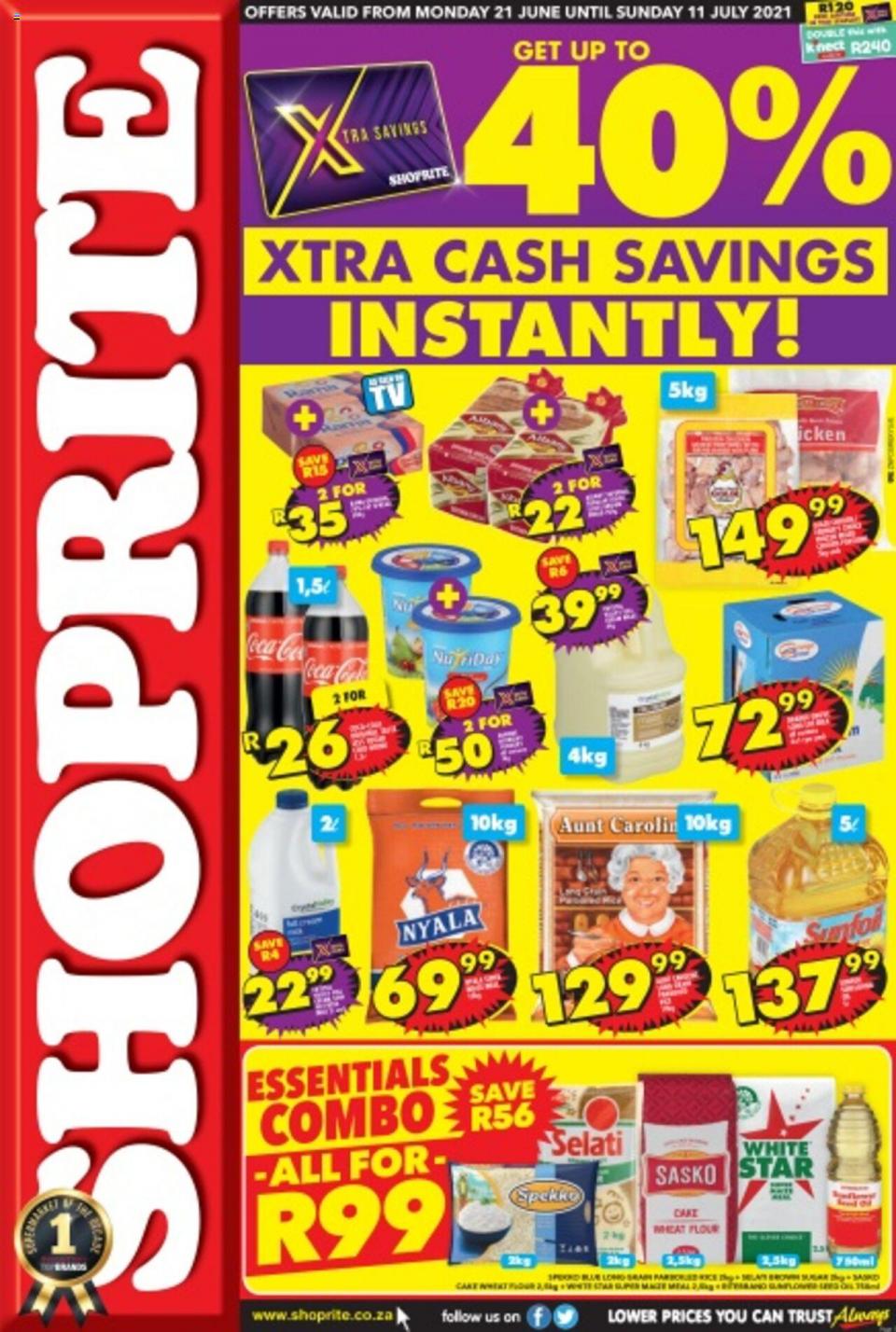 Shoprite Specials 40% Xtra Cash Savings 21 Jun – 11 July 2021