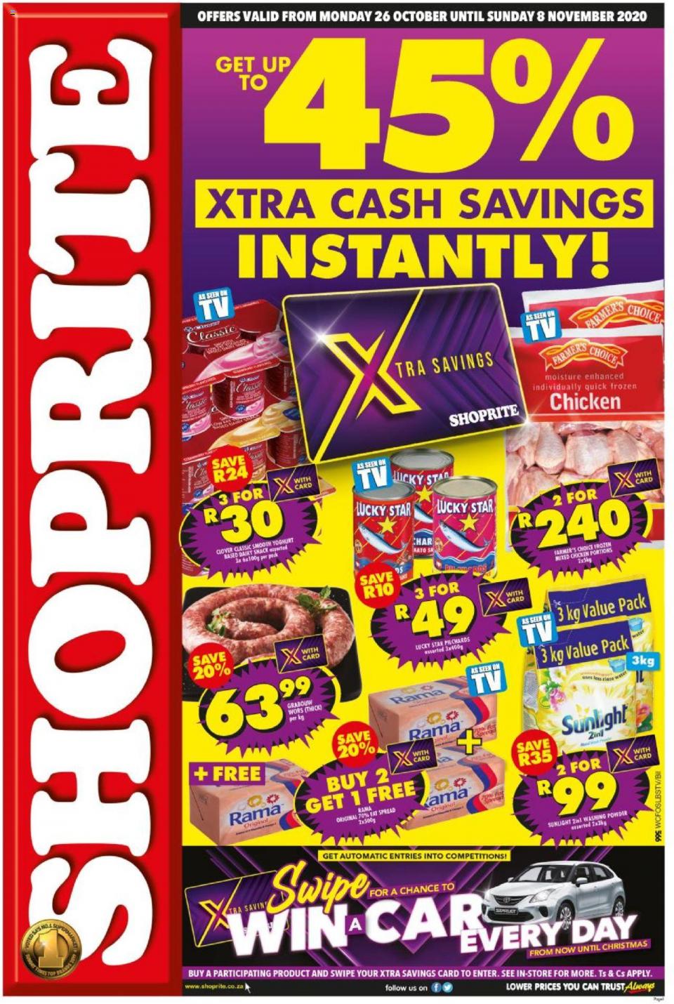 Shoprite Specials 45% Xtra Cash Savings 26 October 2020