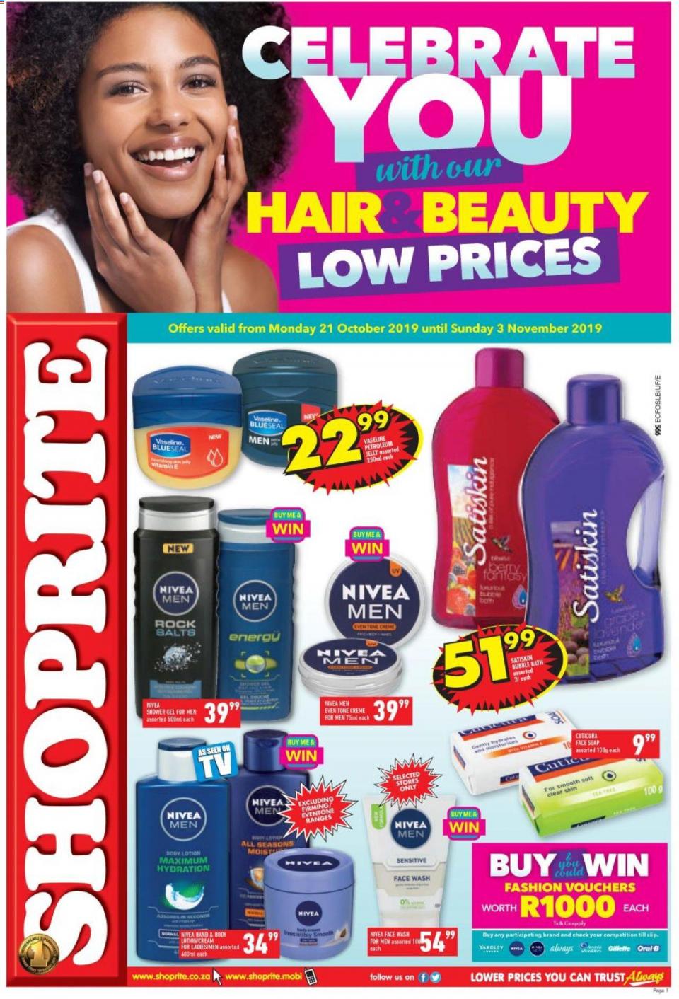 Shoprite Specials Hair & Beauty Promotion 21 October 2019