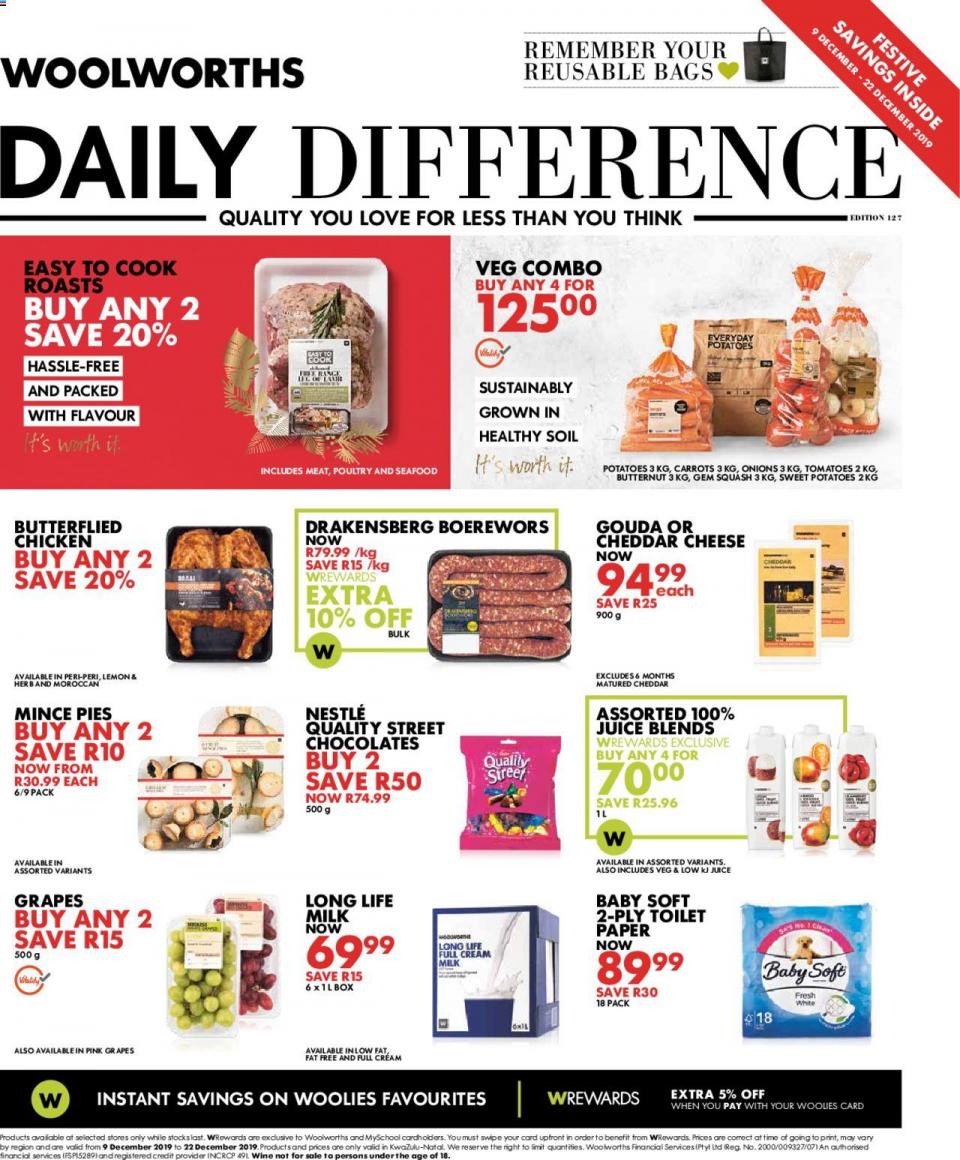 Woolworths Specials Daily Difference 09 December 2019