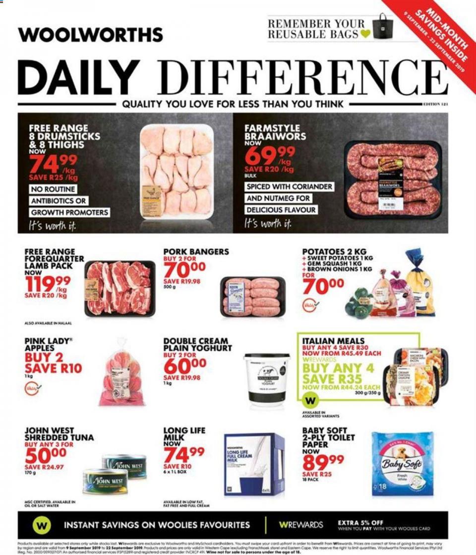 Woolworths Specials Daily Difference 10 September 2019
