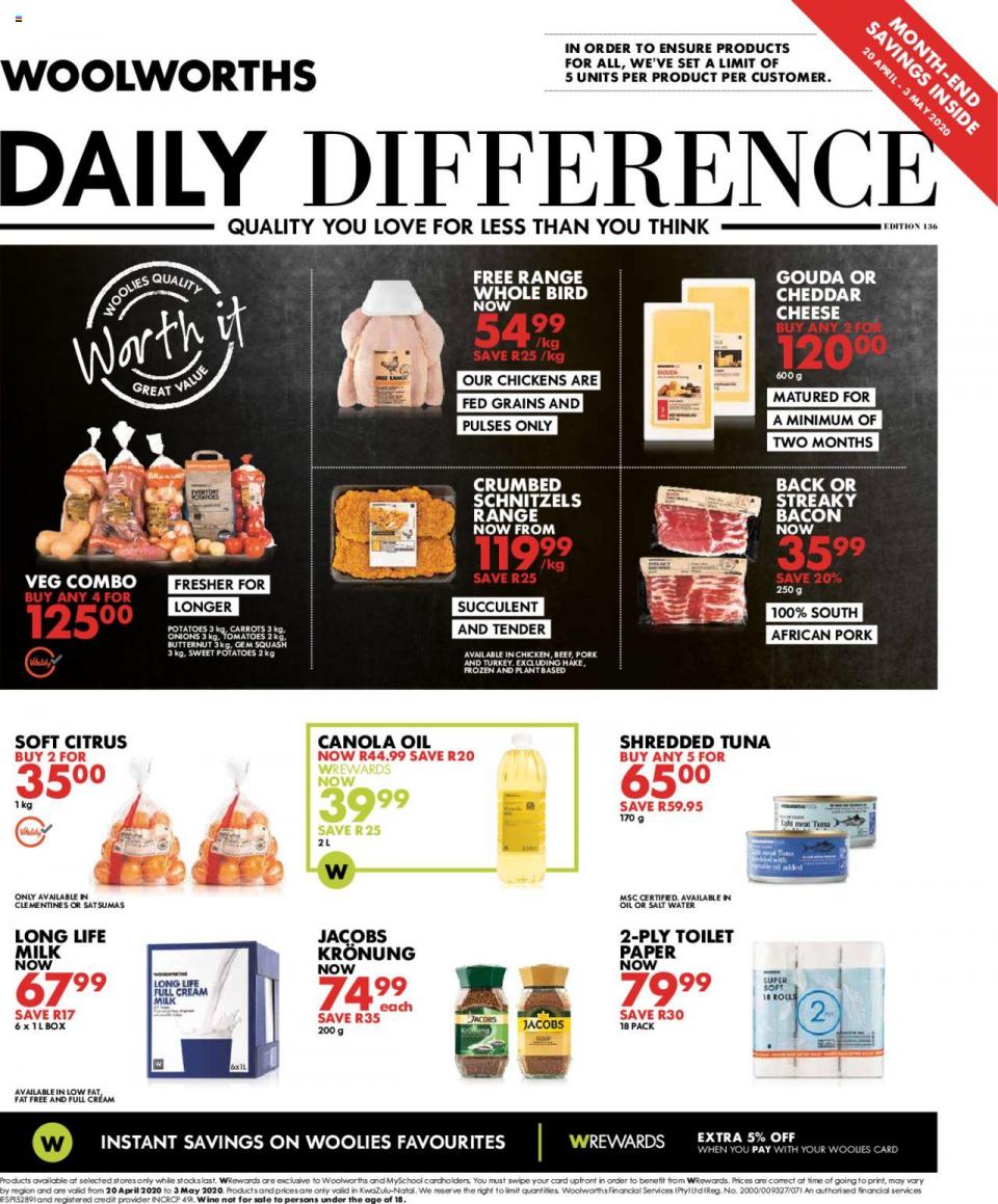 Woolworths Specials Daily Difference 20 April 2020