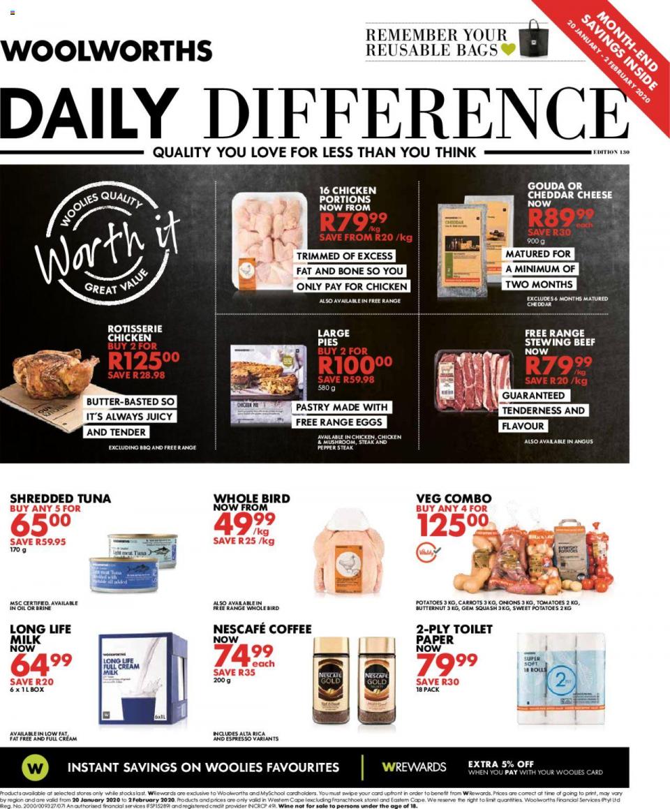 Woolworths Specials Daily Difference 20 January 2020