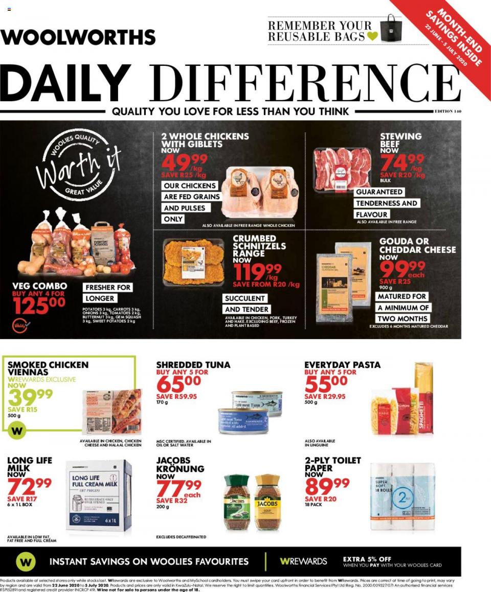 Woolworths Specials Daily Difference 22 June 2020