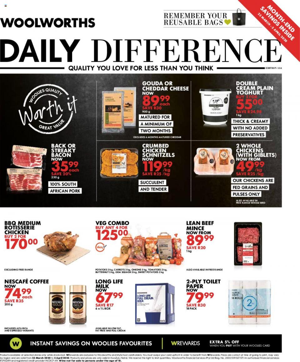 Woolworths Specials Daily Difference 23 March 2020