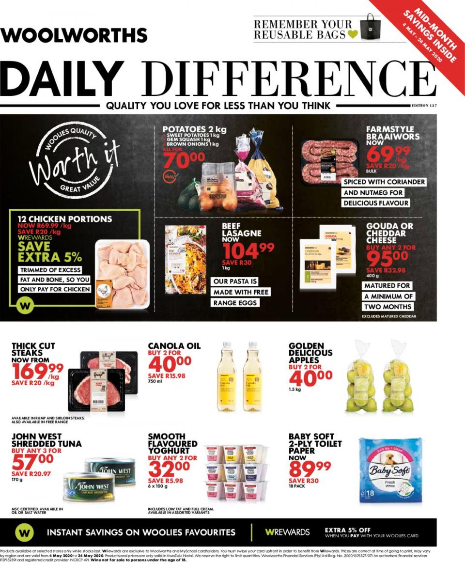 Woolworths Specials Daily Difference 26 May 2020