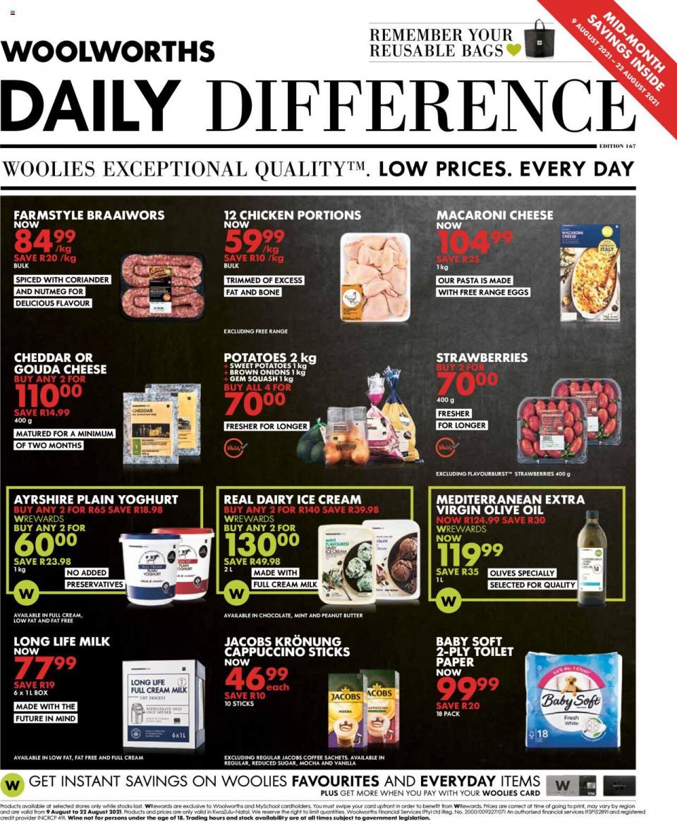 Woolworths Specials Daily Difference 9 – 22 August 2021